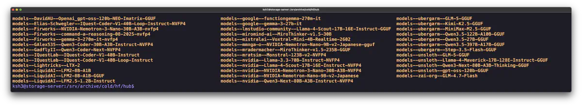 storage server のモデルアーカイブ一覧